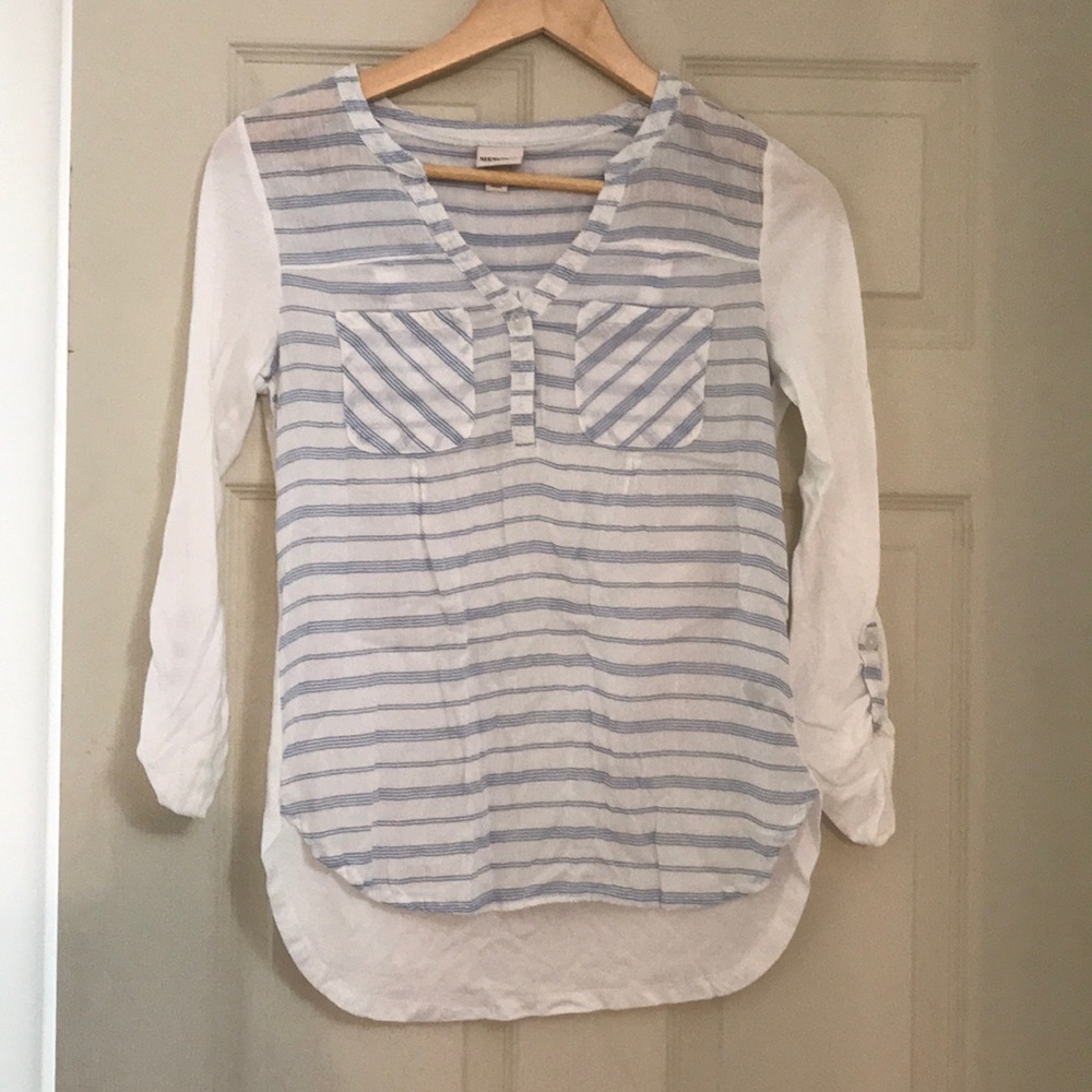 White and blue cotton blouse